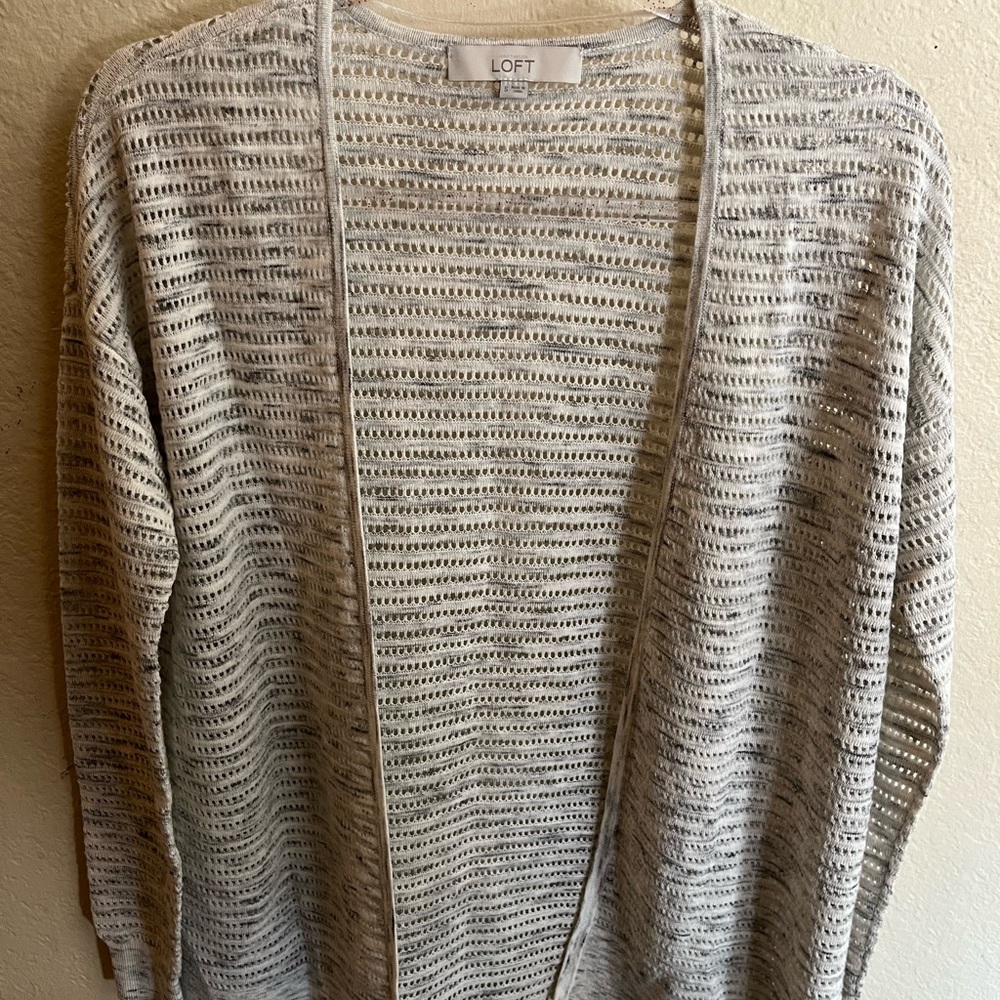 LOFT Women's Light Gray Open Cardigan